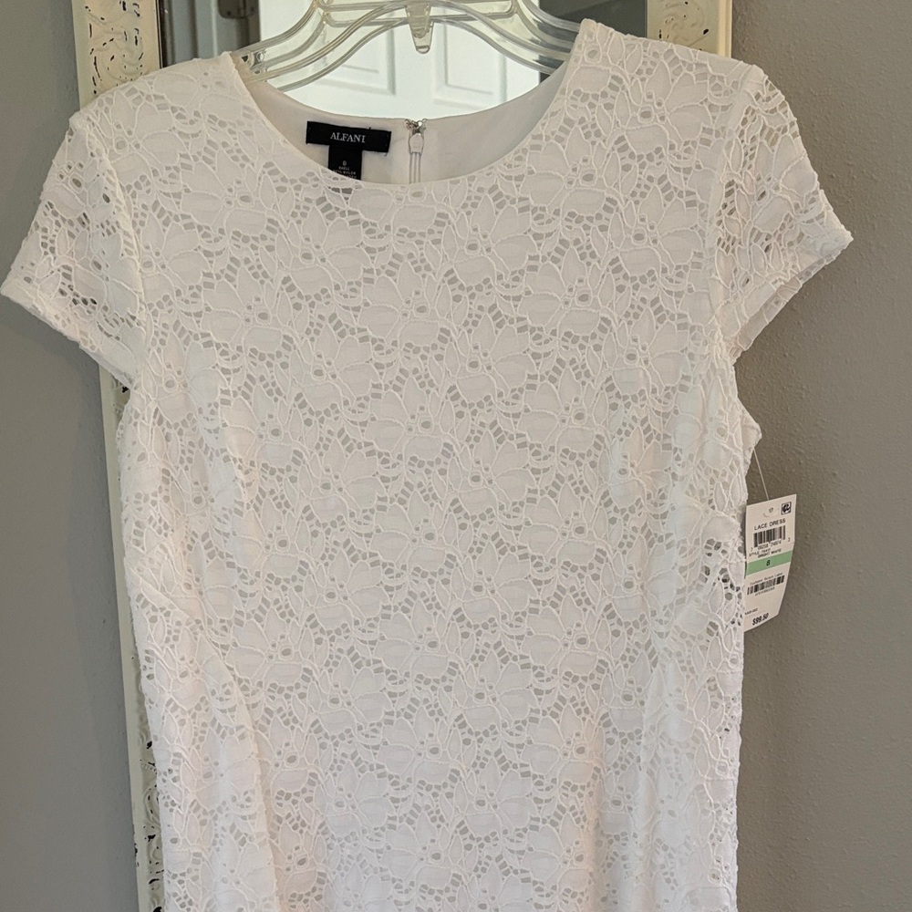 Alfani NEW White Eyelet Lace ladies Dress $45 size 8